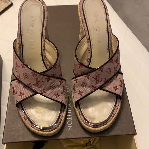 Wedge Burgundy Louis Vuitton vintage slide - Picture 1 of 2